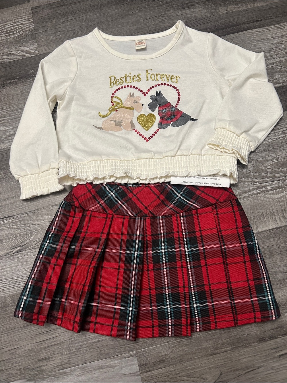 Girls Red Plaid Pleated Skirt Matching Set - Besties Forever
